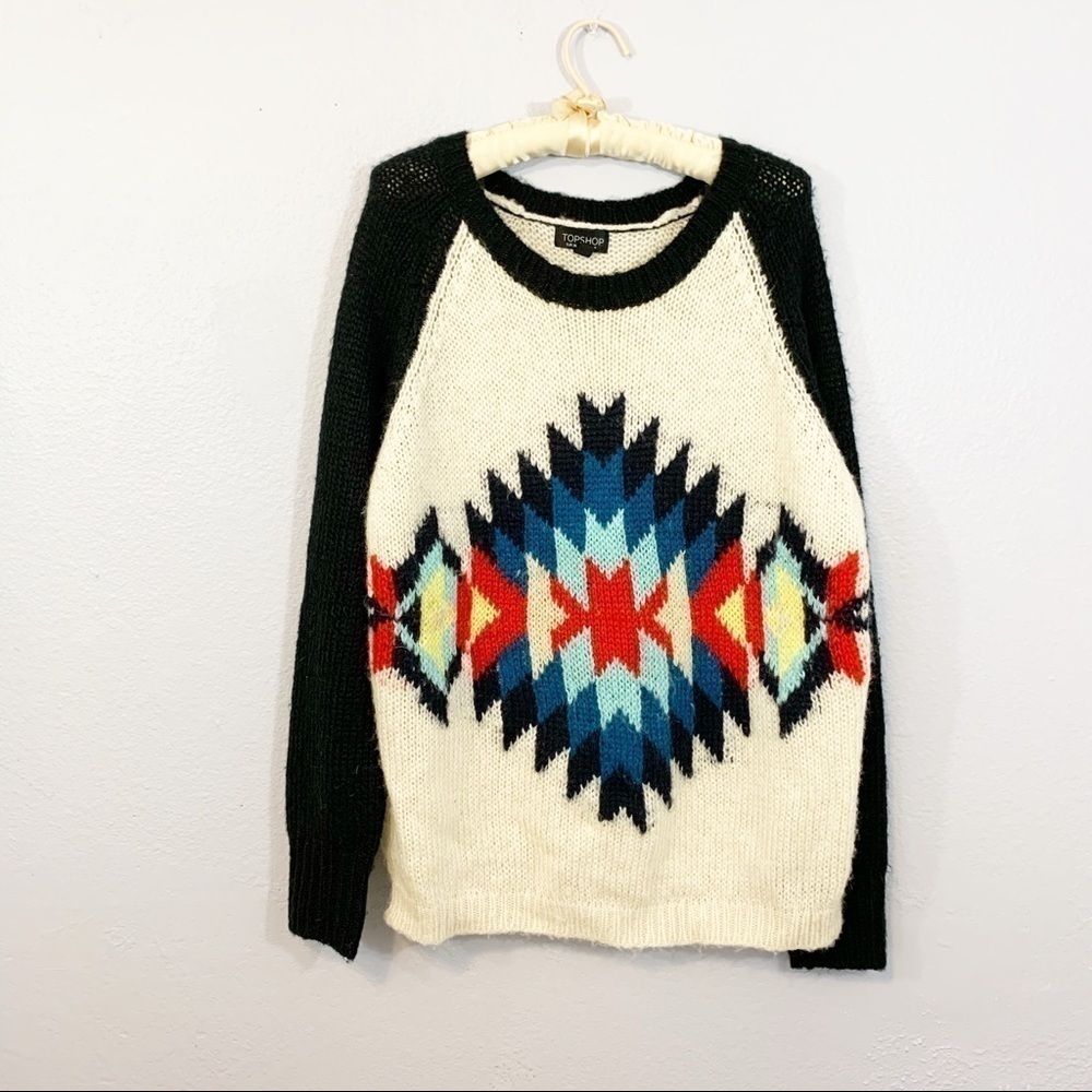 Topshop Rainbow Aztec Design Knit Sweater